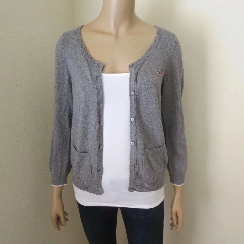 Hollister Cardigan Size Large Sweater Gray